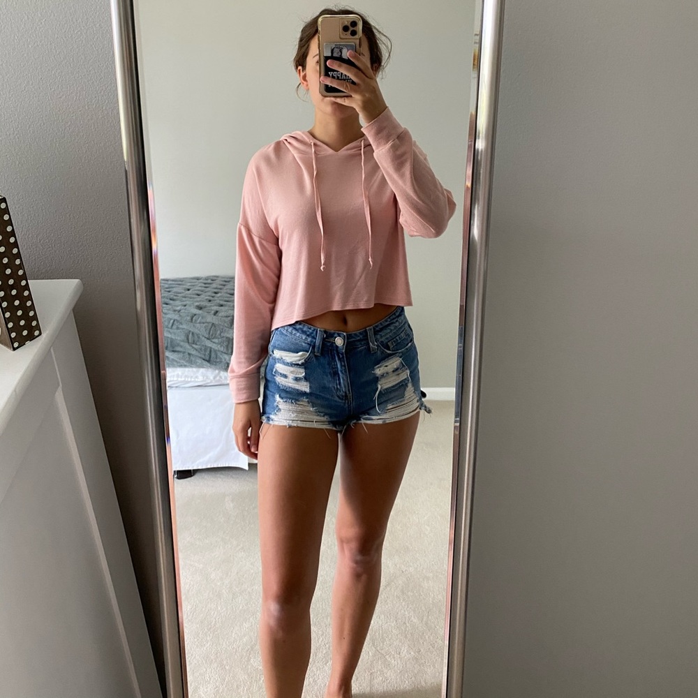 Soft Pink Cropped Hoodie